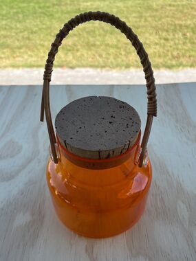 Vintage Takahashi Glass with Wicker Handle and Cork, Collectible